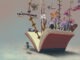 Chidren and a book of imagination. Concept idea art of kid,learning, adventure, education, freedom, inspiration and dream. Conceptual artwork. surreal painting. fantasy 3d illustration. boy